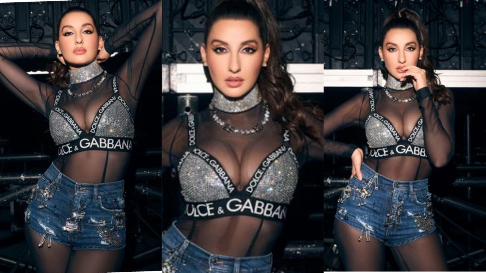 Nora Fatehi looking bo*ld in transparent net top.